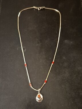 Bear Claw Shodow Box Necklace with Red Stone Pendant